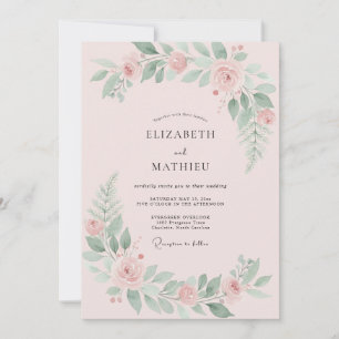 Invitación Boda de peonía con menta rosada