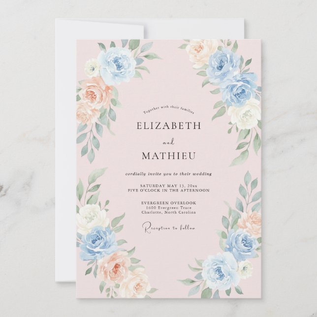 Invitación Boda de Peonía con Rubor de Centaurea (Anverso)
