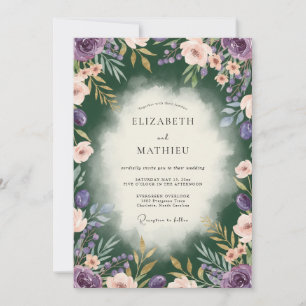 Invitación Boda de Peonía con Rubor de Ciruela