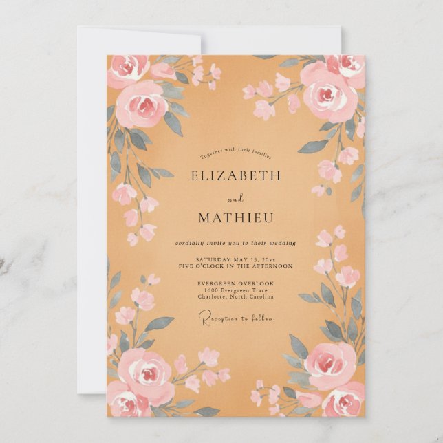 Invitación Boda de peonía con rubor de miel (Anverso)