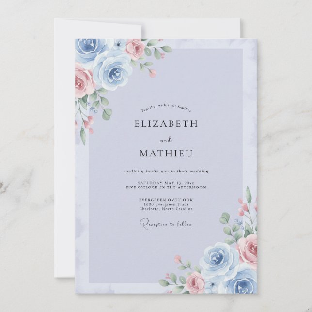 Invitación Boda de Peonía con Rubor de Vinca (Anverso)