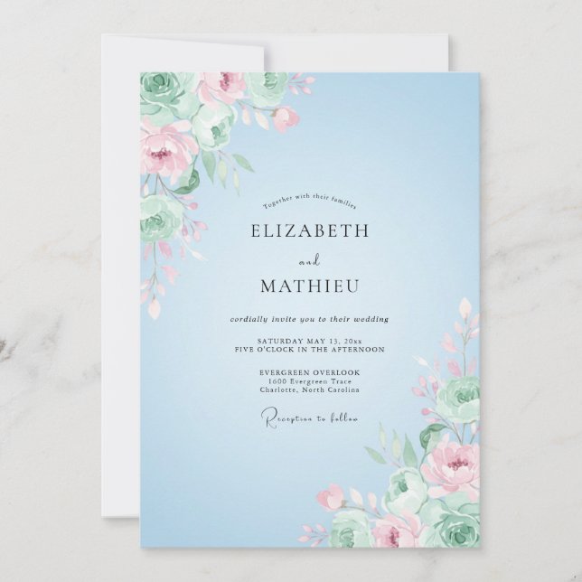Invitación Boda de peonía con rubor en polvo (Anverso)