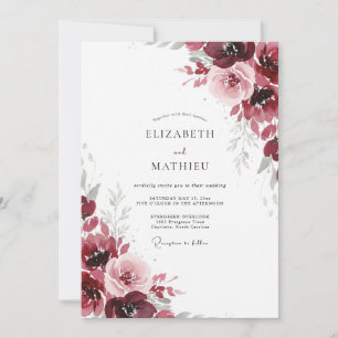 Invitación Boda de peonía con rubor granate
