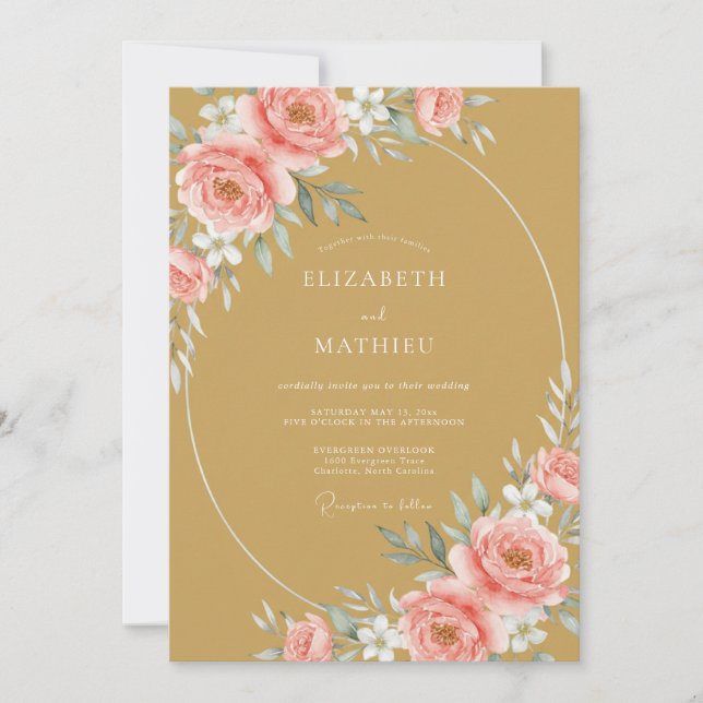 Invitación Boda de Peonía con Rubor Ocre (Anverso)