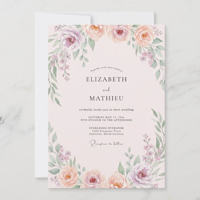 Invitación Boda de Peonía con Rubor Pálido (Anverso)