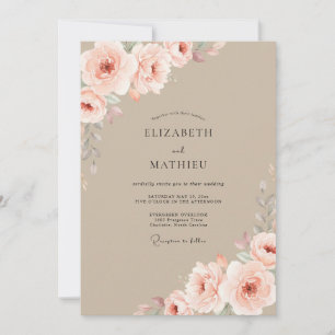 Invitación Boda de peonía con rubor taupe
