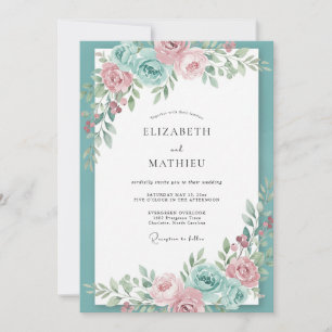 Invitación Boda de Peonía con Rubor Turquesa