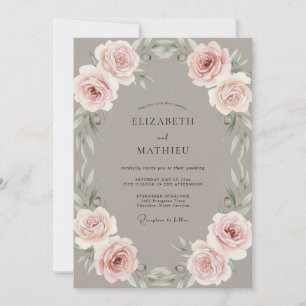 Invitación Boda de peonía con tono beige pálido