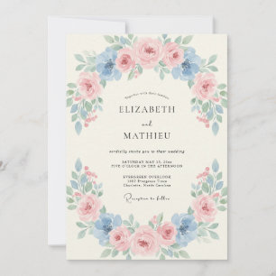Invitación Boda de peonía con toque celeste