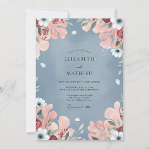 Invitación Boda de peonía con toque de acero