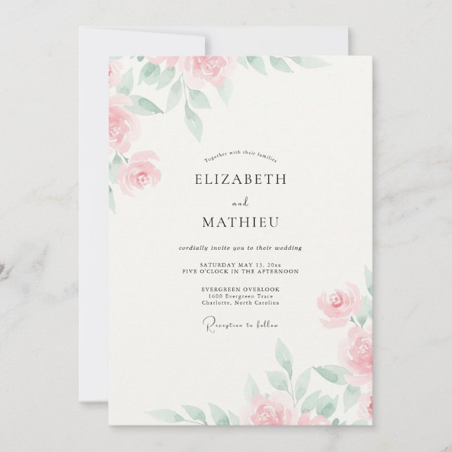 Invitación Boda de peonía con toque de champán (Anverso)