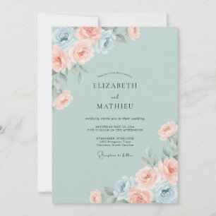 Invitación Boda de peonía con toque de espuma de mar