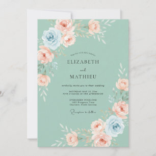 Invitación Boda de peonía con toque de menta rosado