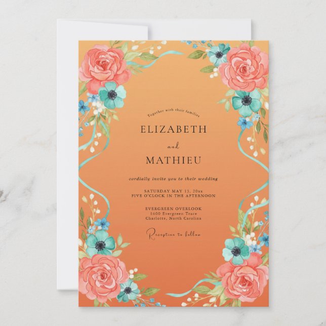 Invitación Boda de Peonía Coral Albaricoque (Anverso)