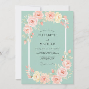 Invitación Boda de Peonía Coral Celadón