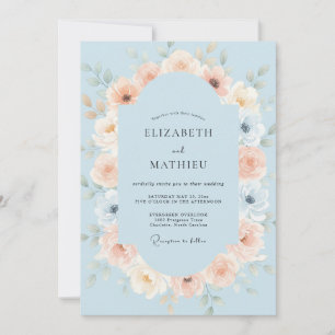 Invitación Boda de peonía coral celeste