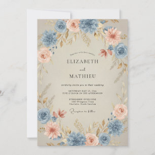 Invitación Boda de Peonía Coral de Acero