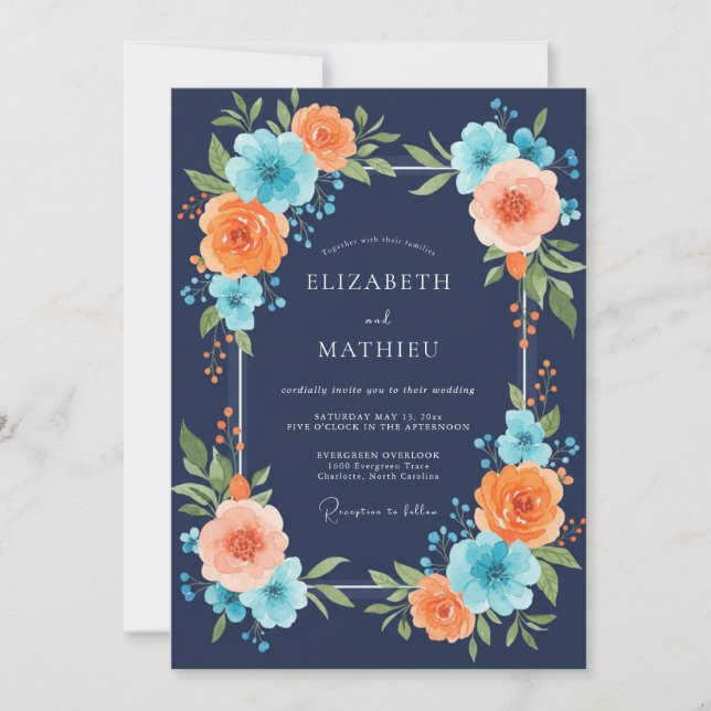 Invitación Boda de Peonía Coral de la Marina (Anverso)
