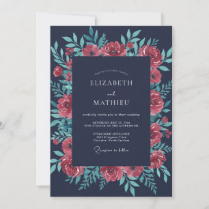 Invitación Boda de peonía coral de medianoche