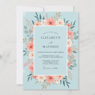 Invitación Boda de peonía coral en polvo