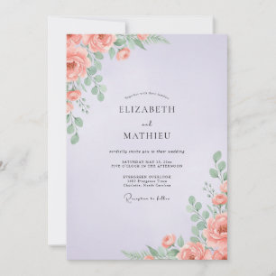 Invitación Boda de Peonía Coral Lila