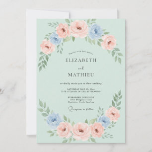 Invitación Boda de peonía coral menta