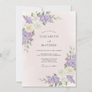 Invitación Boda de peonía crema anticuada lila