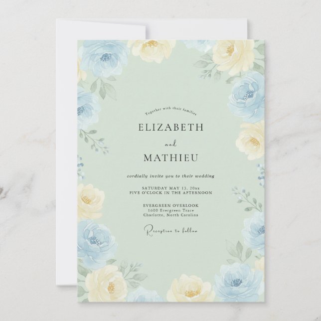 Invitación Boda de Peonía Crema Azure (Anverso)
