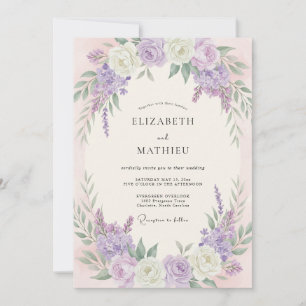 Invitación Boda de peonía crema cálida lila