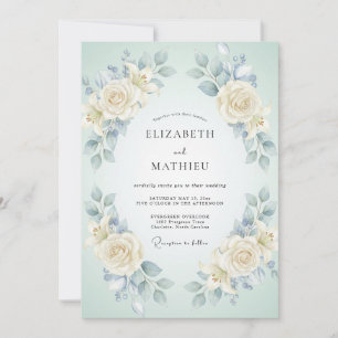Invitación Boda de peonía crema cian