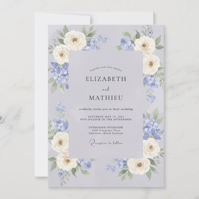 Invitación Boda de Peonía Crema de Vinca menor (Anverso)