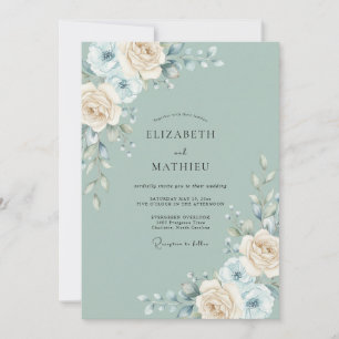 Invitación Boda de peonía crema marfil espuma de mar