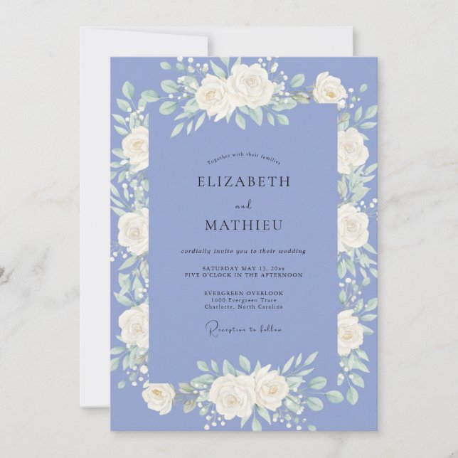 Invitación Boda de Peonía Crema Pálido Periwinkle (Anverso)