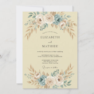 Invitación Boda de peonía de acero de champán antiguo