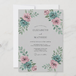 Invitación Boda de peonía de acero malva polvoriento
