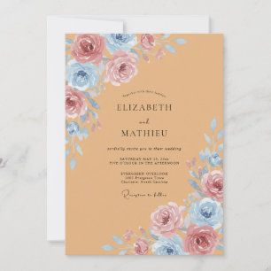 Invitación Boda de peonía de aciano de terracota