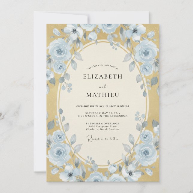 Invitación Boda de Peonía de Aciano Dorado (Anverso)