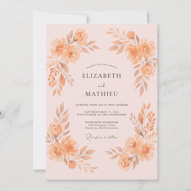 Invitación Boda de Peonía de Albaricoque Suave (Anverso)
