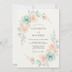 Invitación Boda de peonía de albaricoque y espuma de mar