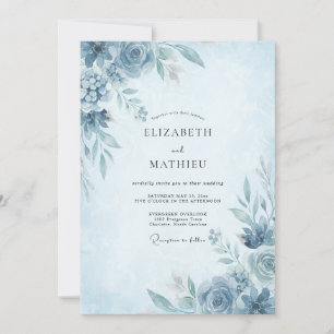 Invitación Boda de Peonía de Azulejo y Centaurea