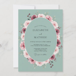 Invitación Boda de peonía de baya y espuma de mar