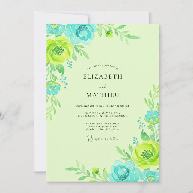 Invitación Boda de peonía de caliza acuática (Anverso)