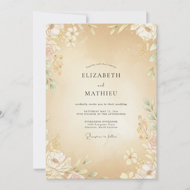 Invitación Boda de peonía de champán (Anverso)