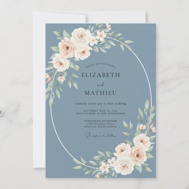 Invitación Boda de peonía de champán de pizarra (Anverso)