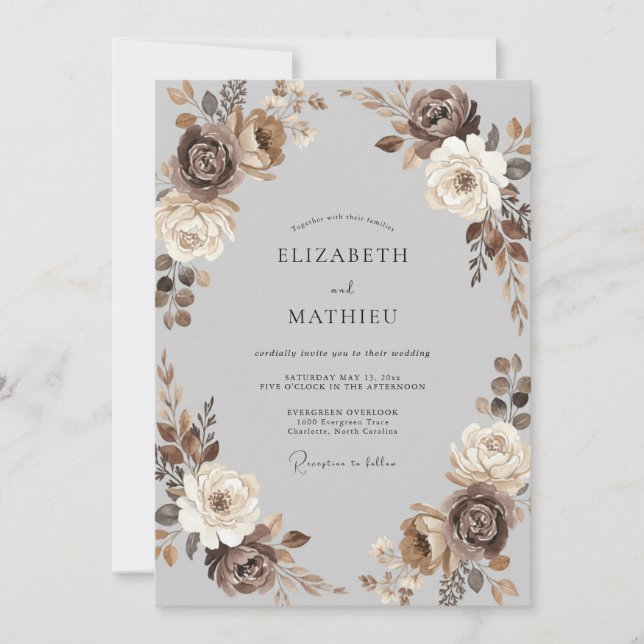 Invitación Boda de peonía de champán Mocha (Anverso)