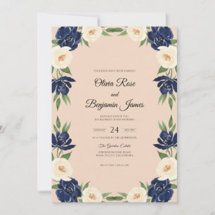 Invitación Boda de peonía de champán suave de medianoche