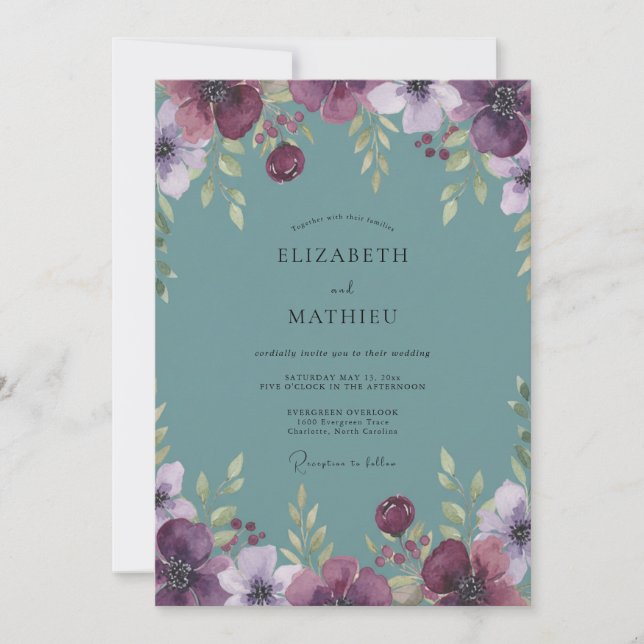 Invitación Boda de Peonía de Ciruela de Acero (Anverso)