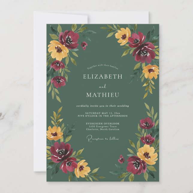 Invitación Boda de Peonía de Ciruela y Mostaza (Anverso)
