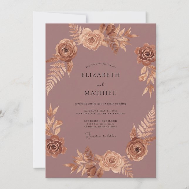 Invitación Boda de Peonía de Cobre (Anverso)