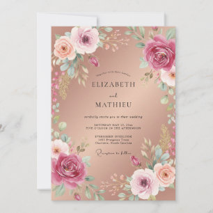 Invitación Boda de Peonía de Cobre Bruñido